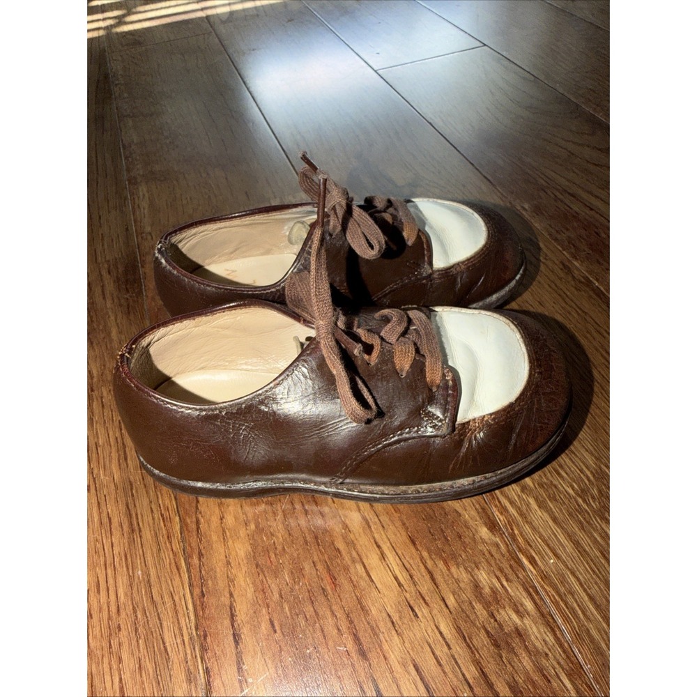 Vintage Boys Brown/white Leather Oxford Shoes Toddler Boy 1950's